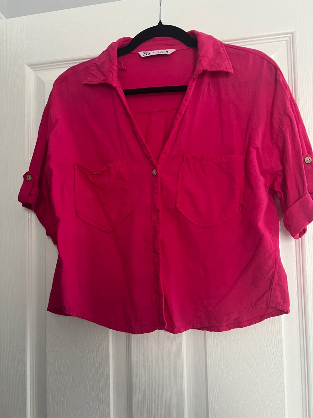 Zara Hot Pink Short Sleeve Button Shirt